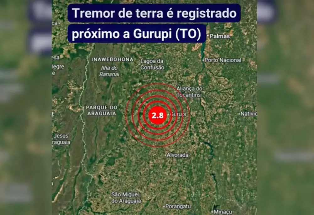 Terremoto de magnitude 2,8 atinge interior do TO, aponta rede sismográfica.