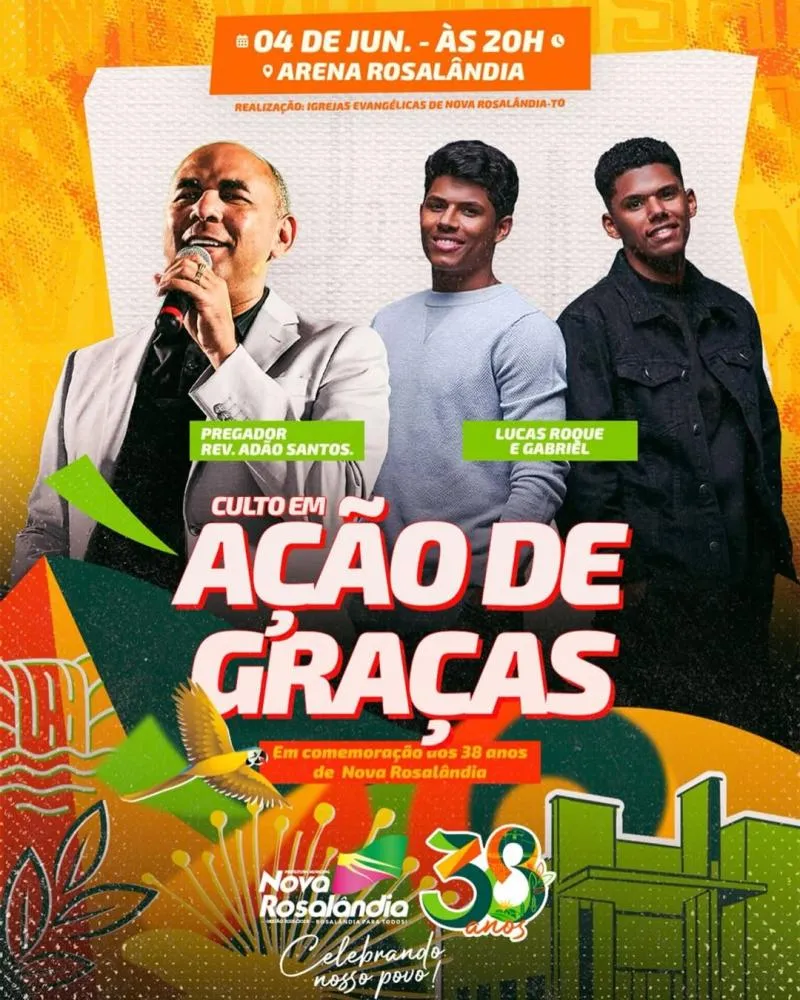 Nova Rosalândia realizará culto especial em celebração aos 38 anos da cidade.